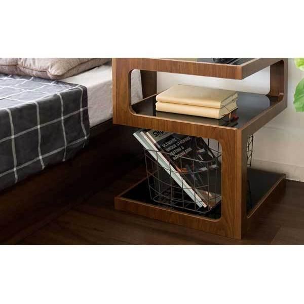 売れ筋 サイドテーブル（W40×D40×H52.5cm）／ブラウン ◎ガラス天板