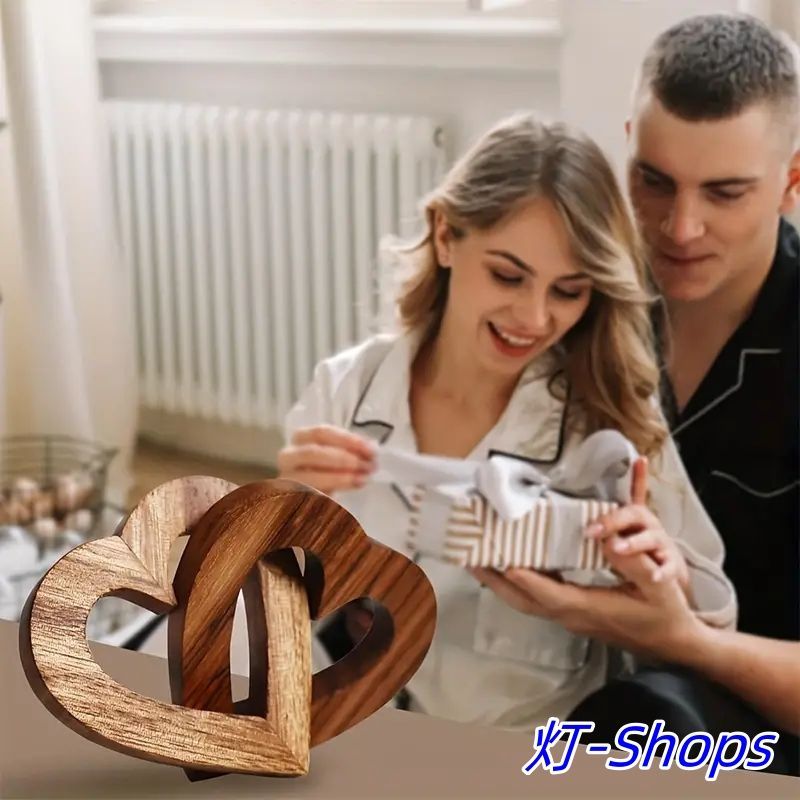 ウッドハート デザインオブジェハンドクラフト木製ハート - ヴィンテージスタイルのホームデコレーション、バレンタインデー＆記念日に最適なロマンチックなギフト、カップルや配偶者向けのハートデコレーション、バレンタインデコレーショ