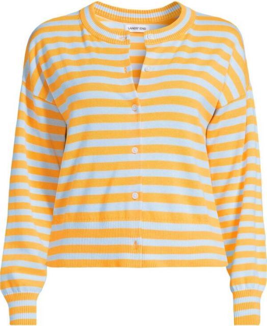 アイテム ランズエンド レディース ニット セーター アウター Women s Cropped Fine Gauge Crew Neck Cardigan Sweater Sweet mango ice blue breton