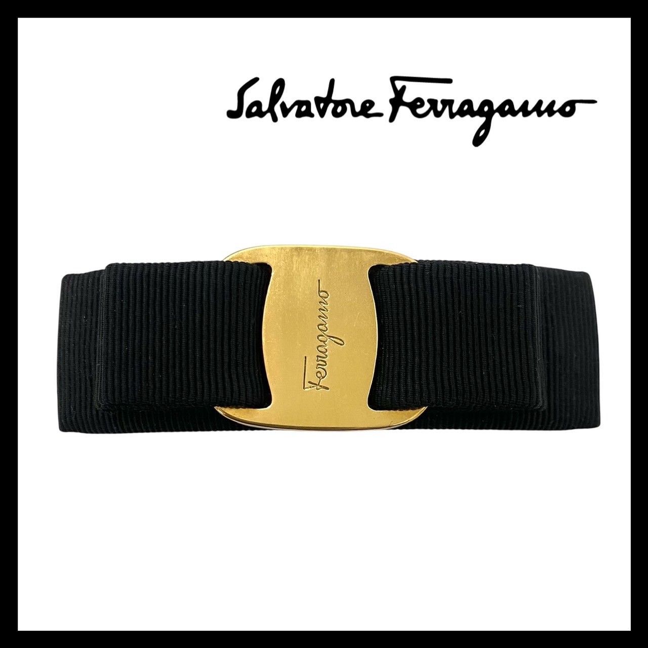 Ferragamo】ヴァラリボン バレッタ ブラック/黒 ゴールド/金