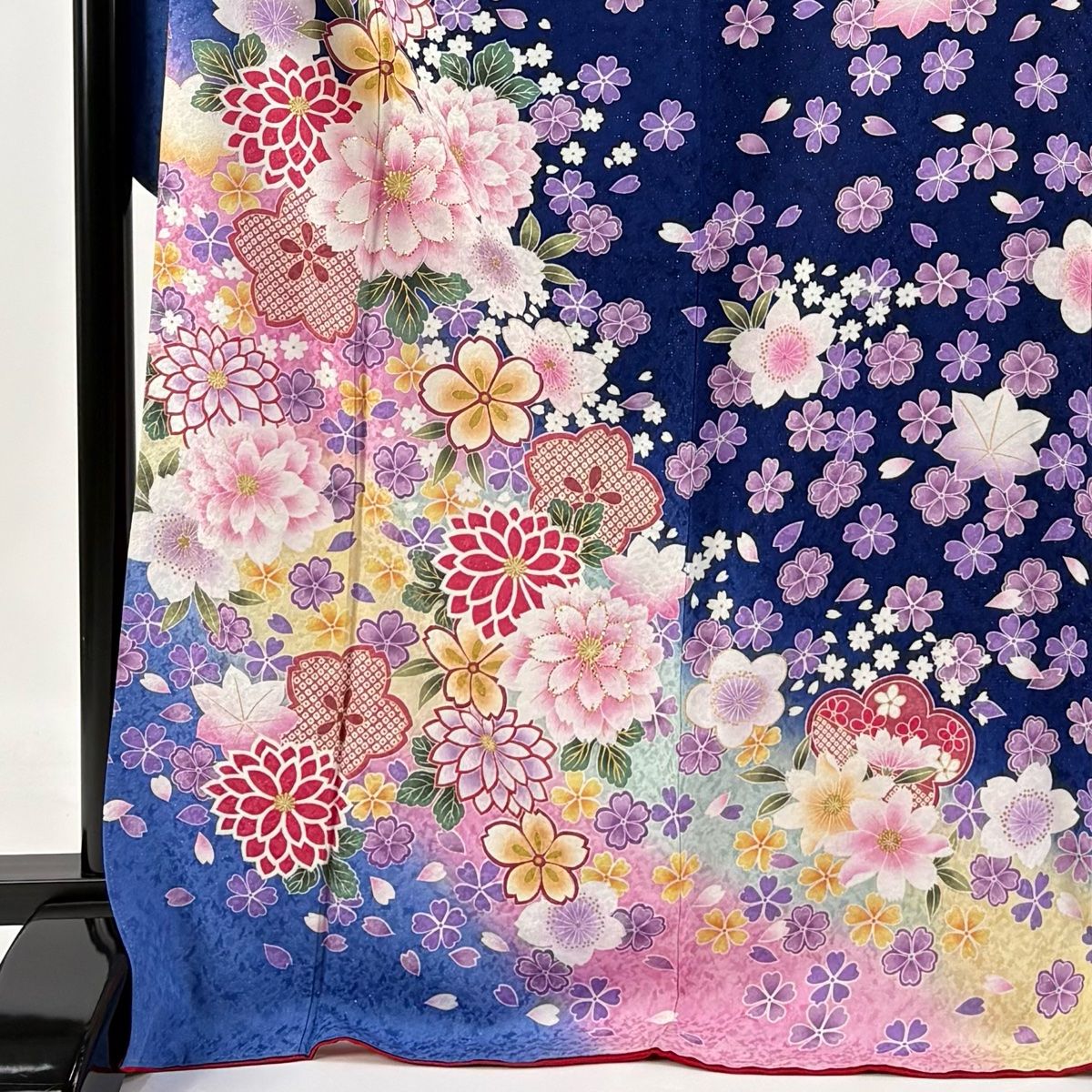 振袖 身丈171cm 裄丈69cm L 袷 桜 菊 箔 銀通し 青紫 正絹 逸品