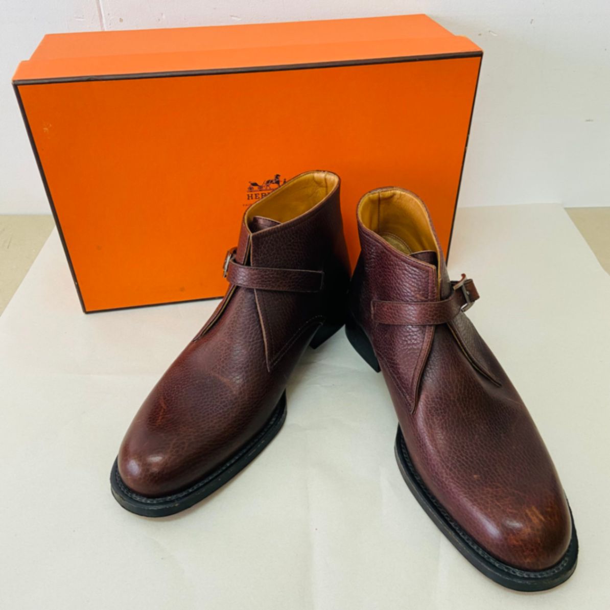 保管品 HERMES エルメス ストラップ ショートブーツ メンズ 39 1/2