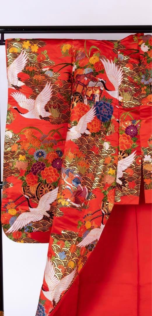 50%OFF! 125,000円→62,500円】花嫁色打掛け 朱色/金印 鶴/牡丹 