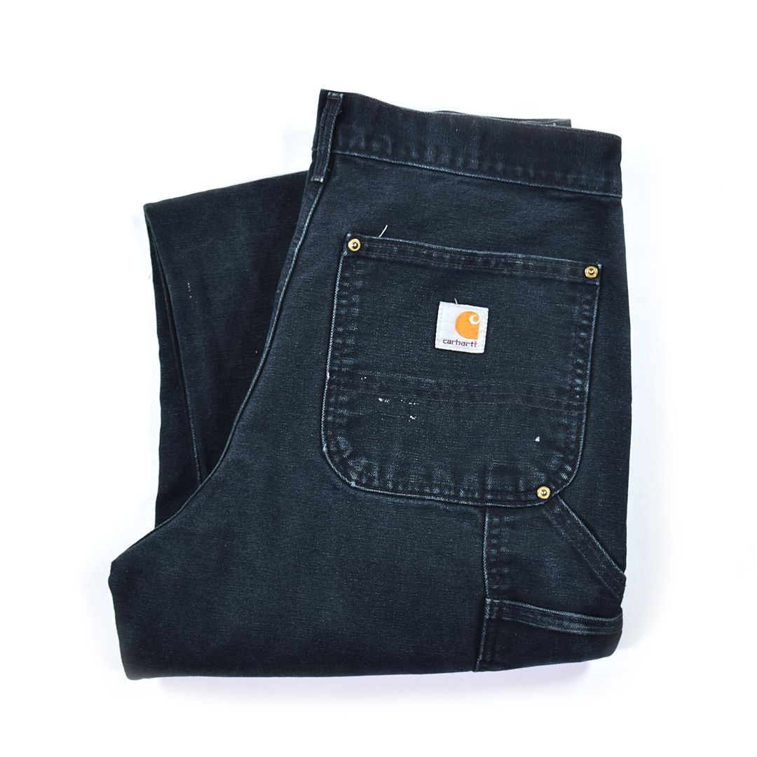 90s カーハート USA製 ダブルニー ペインターパンツ ペンキ ダック地 黒 フェードブラック 雰囲気系 CARHARTT W31 @EZ0804