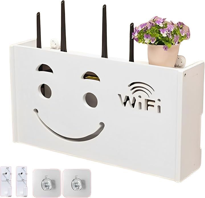 新品MIMIA Wi-Fi ルーター 収納 感電防止 ケーブル 組み立て式 ボックス こども ペット 安全 すっきり 壁掛け シンプル(ホワイト スマイル)