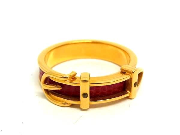 HERMES エルメス サンチュール ベルトモチーフ スカーフリング スカーフ留め アクセサリー レッド系×ゴールド系 FJ9671