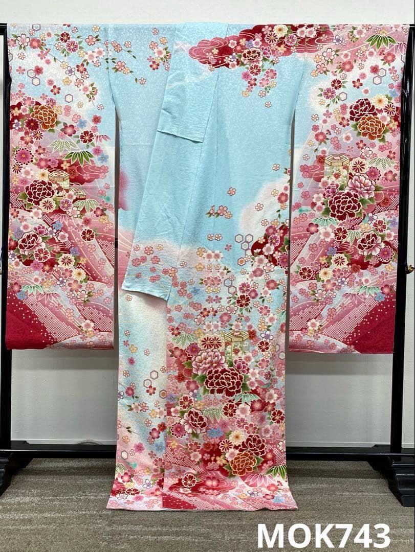 振袖 仮絵羽 舞台衣装 金駒 紋意匠 正絹 未仕立て品 八掛付き MOK743 