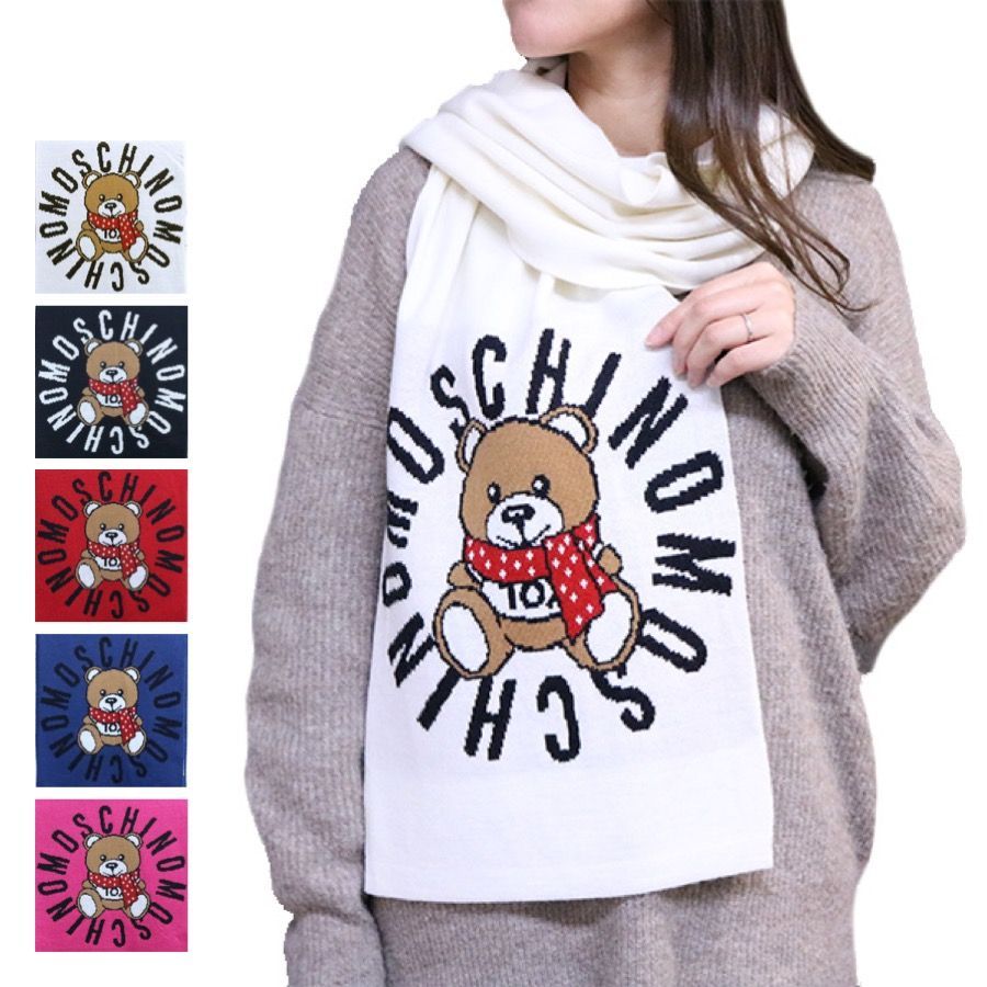全5色 モスキーノ MOSCHINO マフラー テディベア ロゴ 刺繍 レディース アイボリー ホワイト 人気 ブランド おしゃれ 誕生日 記念 プレゼント ギフト 送料無料