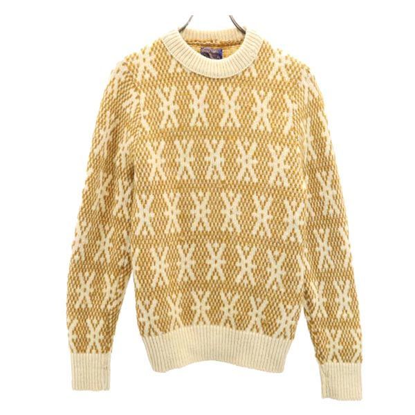 ペンドルトン 70s USA製 ヴィンテージ 総柄 長袖 セーター S イエロー系 PENDLETON 長袖ニット メンズ 古着 【231220】
