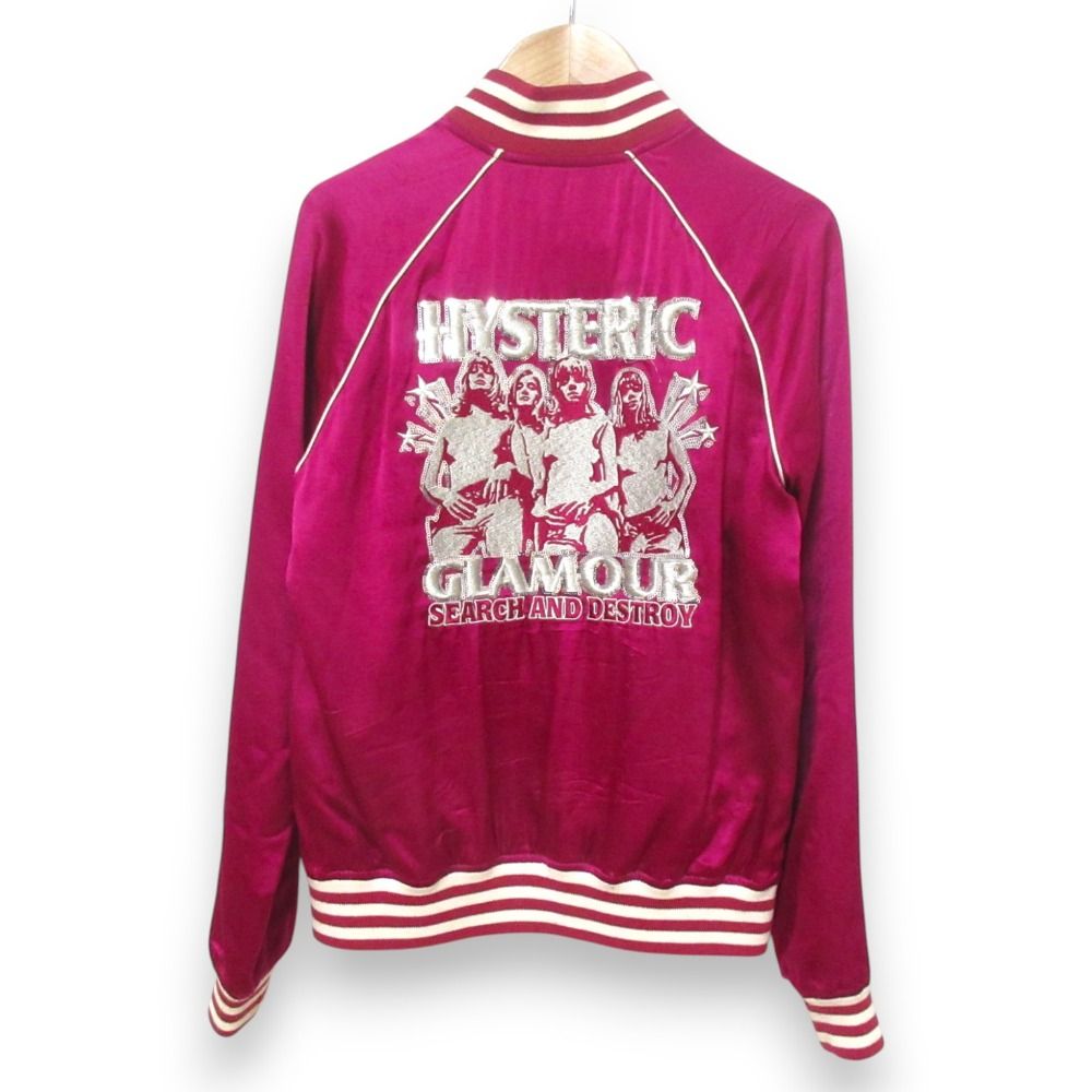HYSTERIC GLAMOUR - 良品 HYSTERIC GLAMOUR ヒステリックグラマー シルク100％ スーベニアスパンコール 中綿ジャケット ブルゾン スカジャン サイズF ピンク系 レディース 古着 中古 USED 良品 HYSTERIC GLAMOUR ヒステリックグラマー シルク スーベニア