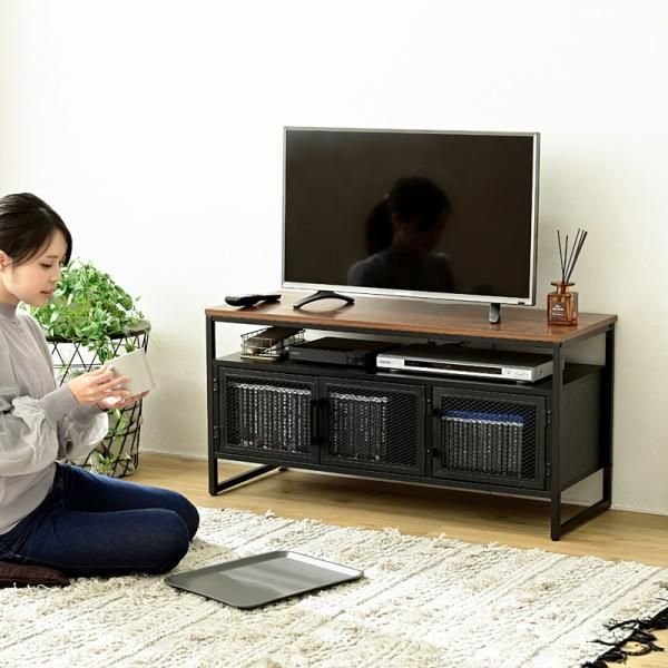 テレビ台 幅100cm インダストリアル ビンテージ風 レトロ アメリカン 扉付き メッシュ 金網 40インチ 40型 ローボード TV オープンラック 収納 おしゃれ 北欧 【jpk-trt-0001】