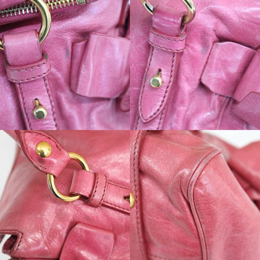 A932】miu miu 2wayバッグ レザー ピンク リボン ミュウミュウ - メルカリ