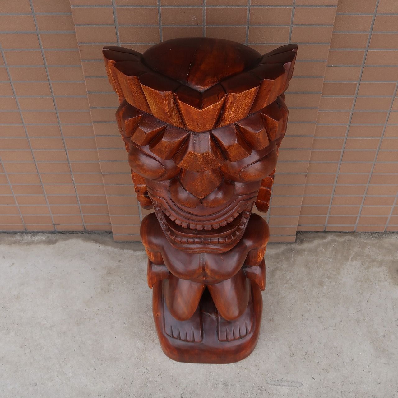 ティキの木彫り TIKI KU 100cm 木製スワール無垢材 1m ハワイアン雑貨