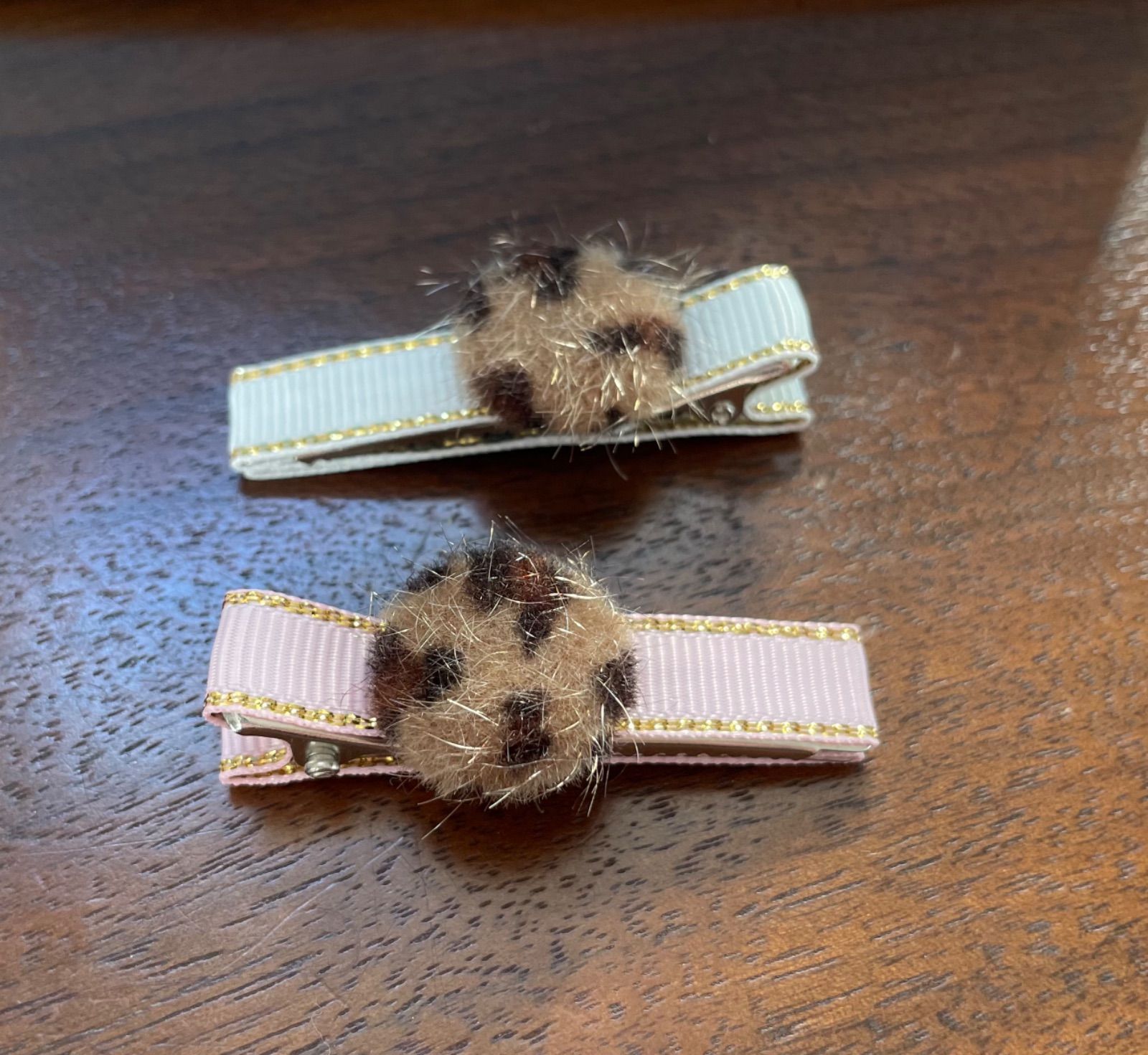 レオパードファーリボン】ベビーヘアクリップ キッズヘアクリップ