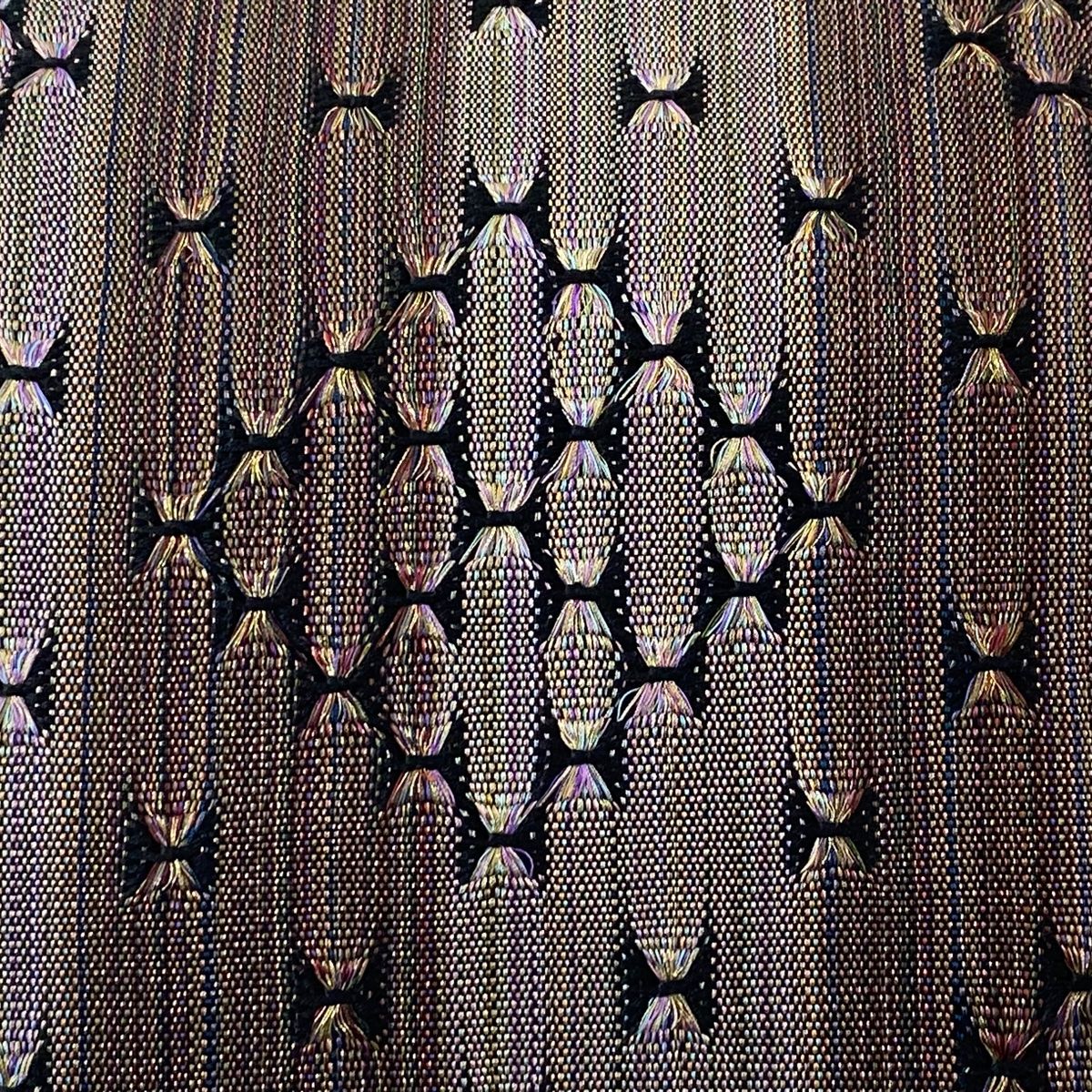 名古屋帯 秀品 八寸名古屋帯 松葉仕立て 幾何学 金糸 小豆色 正絹