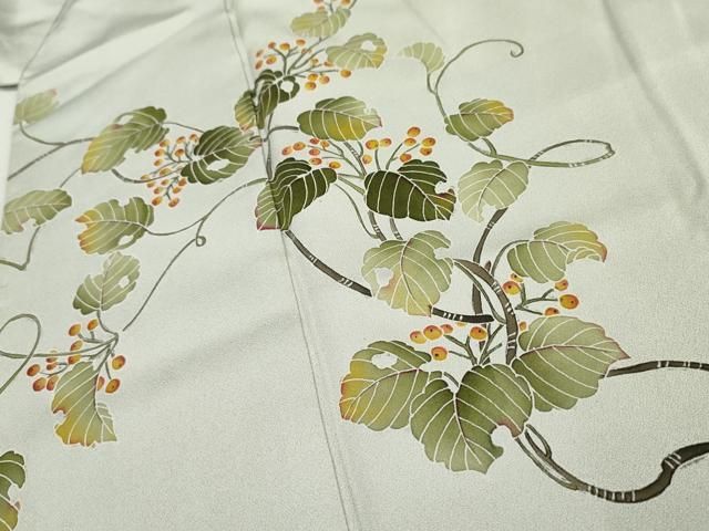 平和屋着物▽訪問着 単衣 手描き 蔦の葉文 正絹 逸品 AAAZ9123fy