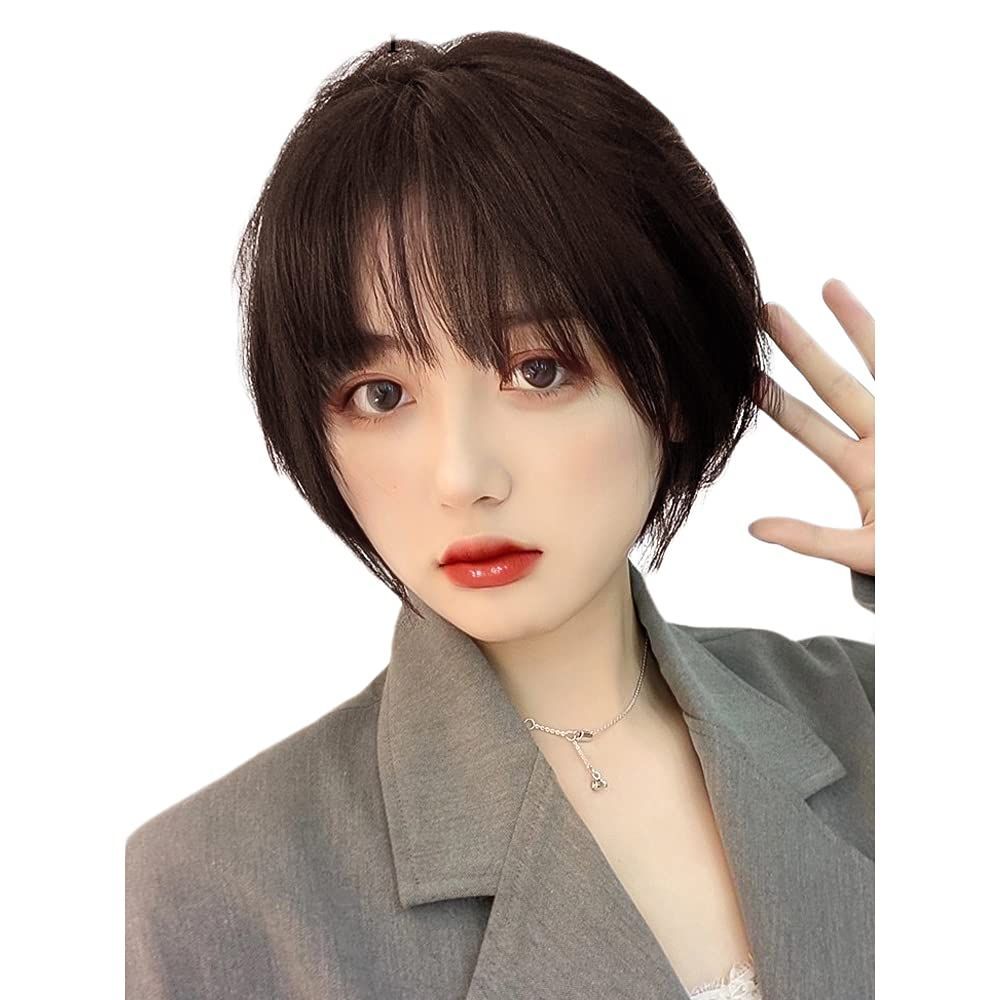 フルウィッグ かつら 女性 人毛100％ レディーズ wig ボブ 自然 小顔 ウィッグ 日常 耐熱 ヘアネット P-Z 付き ダークブラウン 935