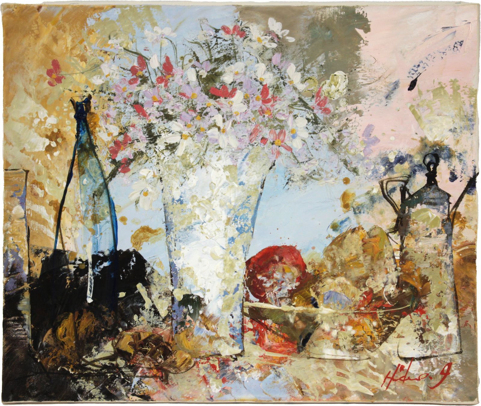 爆売り！】 F3(27.3cm×22.0cm) 花 池田秀郎 油絵 静物画 抽象画