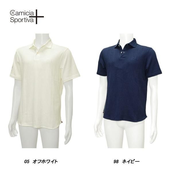 Camicia Sportiva + カミーチャスポルティーバプラス 春夏 アーガイル ジャガード 半袖シャツ ネイビー サイズ48(M) 51-2182841