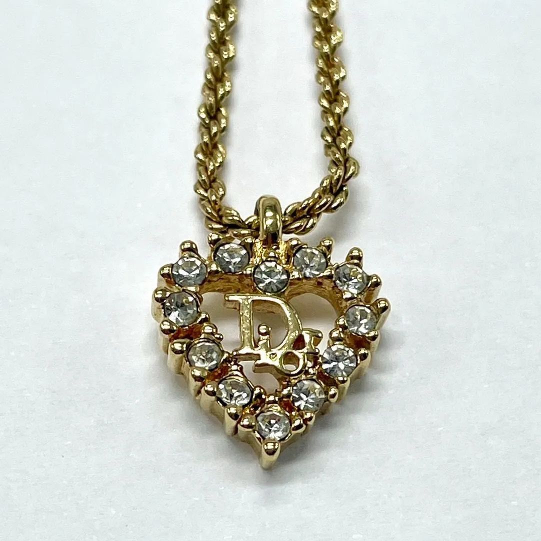 希少 Christian Dior ラインストーン ハート ロゴ｜アクセサリー