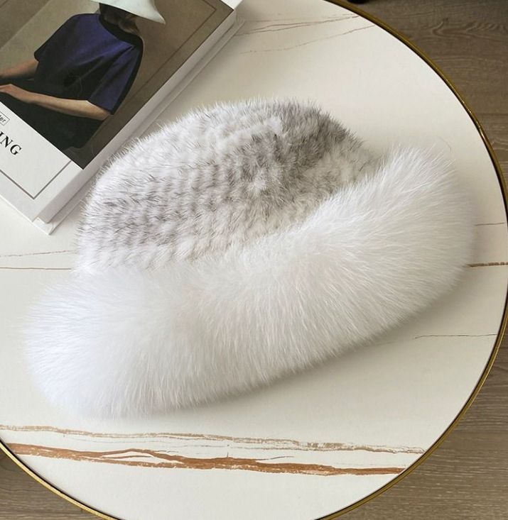 新品 上質クロスミンクと上品なフォックスの編込みハット ギフトプレゼント 新品 上質クロスミンクと上品なフォックスの編込みハット ギフト