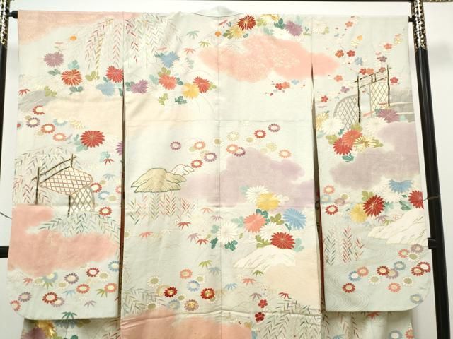 平和屋着物▽豪華振袖 駒刺繍 草花文 金彩 正絹 逸品 CAAW4525hy
