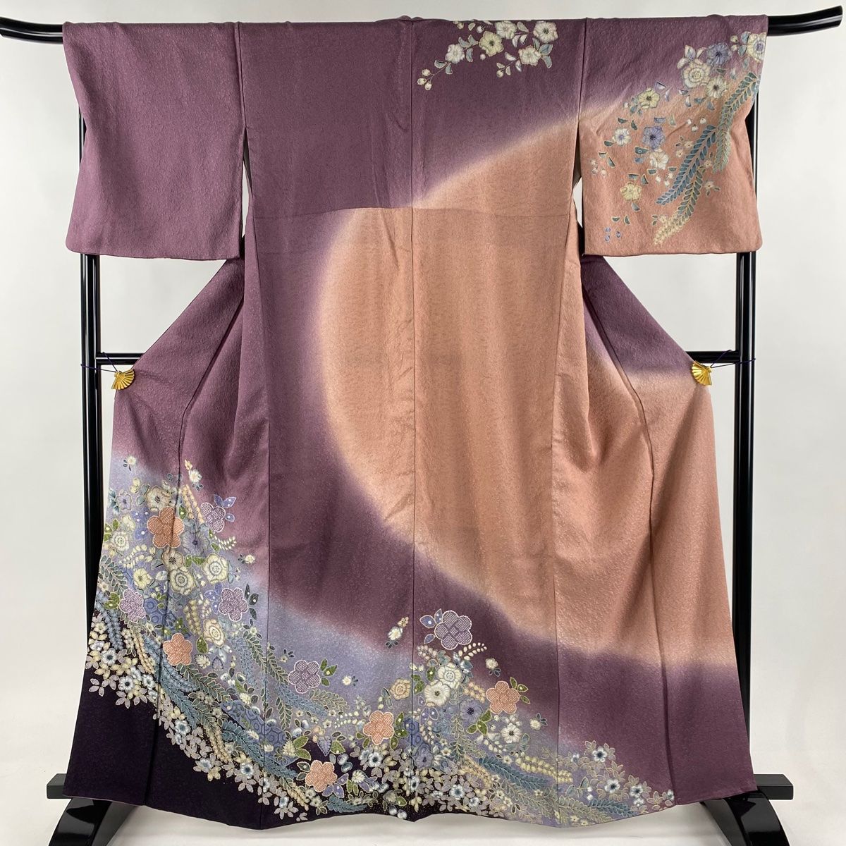 付下げ 身丈163.5cm 裄丈69cm L 袷 辻ヶ花柄 金彩 染め分け 紫 正絹 名品