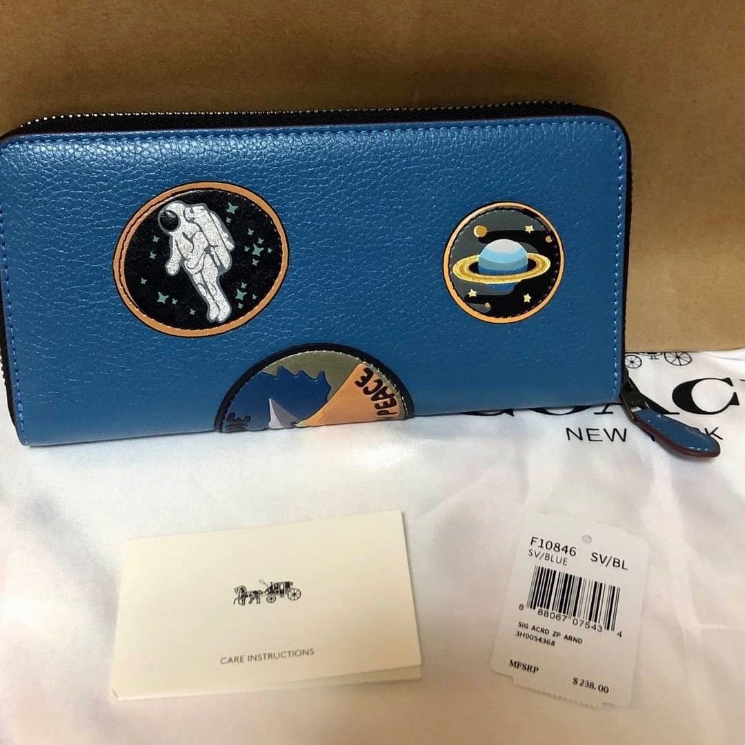 COACH コーチ スペース 宇宙柄 ラウンドファスナー 長財布 ブルー