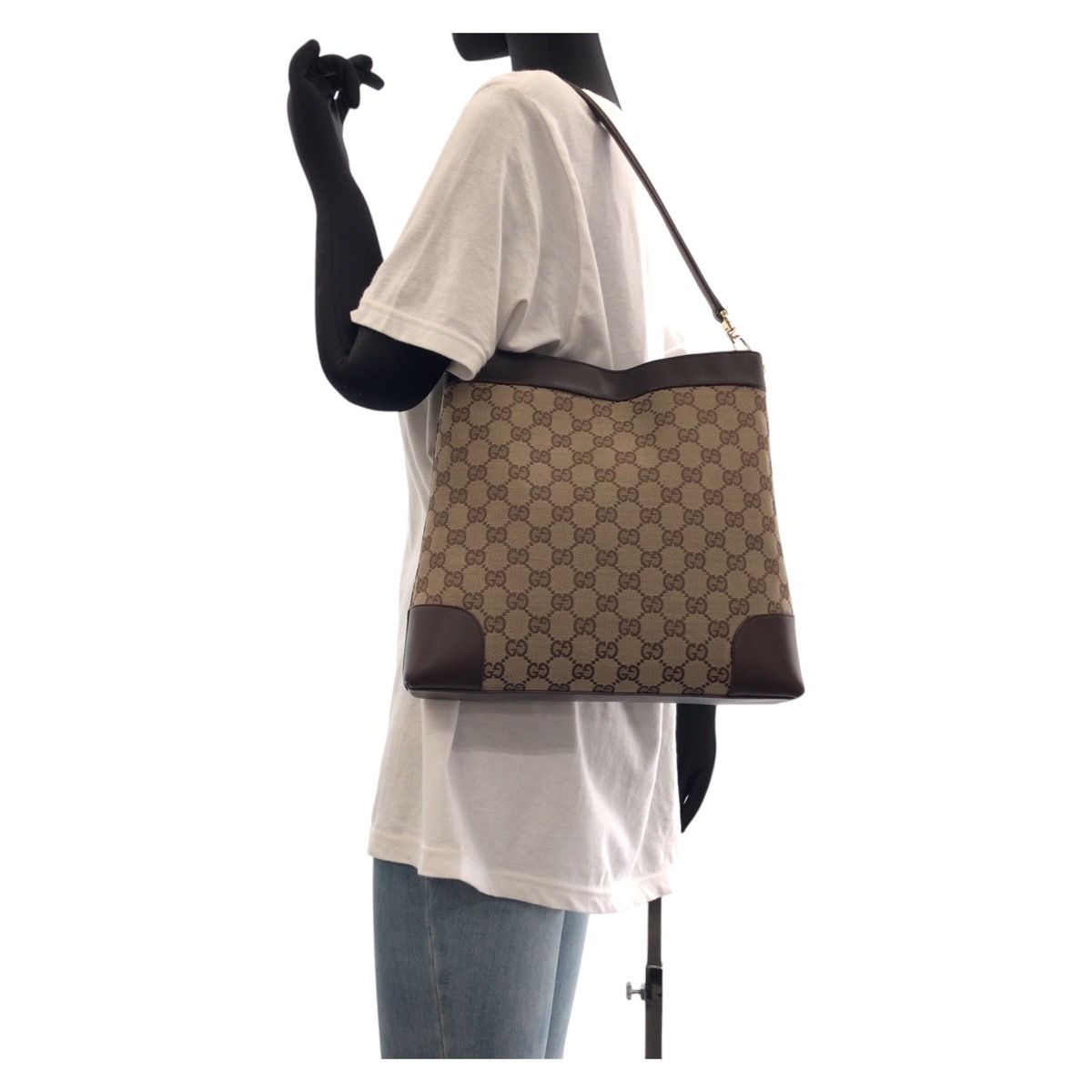 美品 GUCCI グッチ ブラウン ゴールド金具 GGキャンバス/レザー 001  