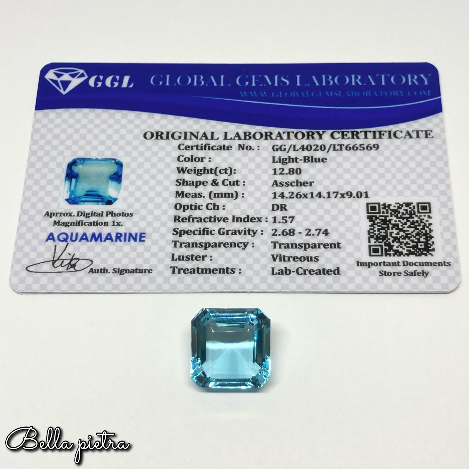 12.80ct☆高品質☆合成アクアマリン ルース シンセティック