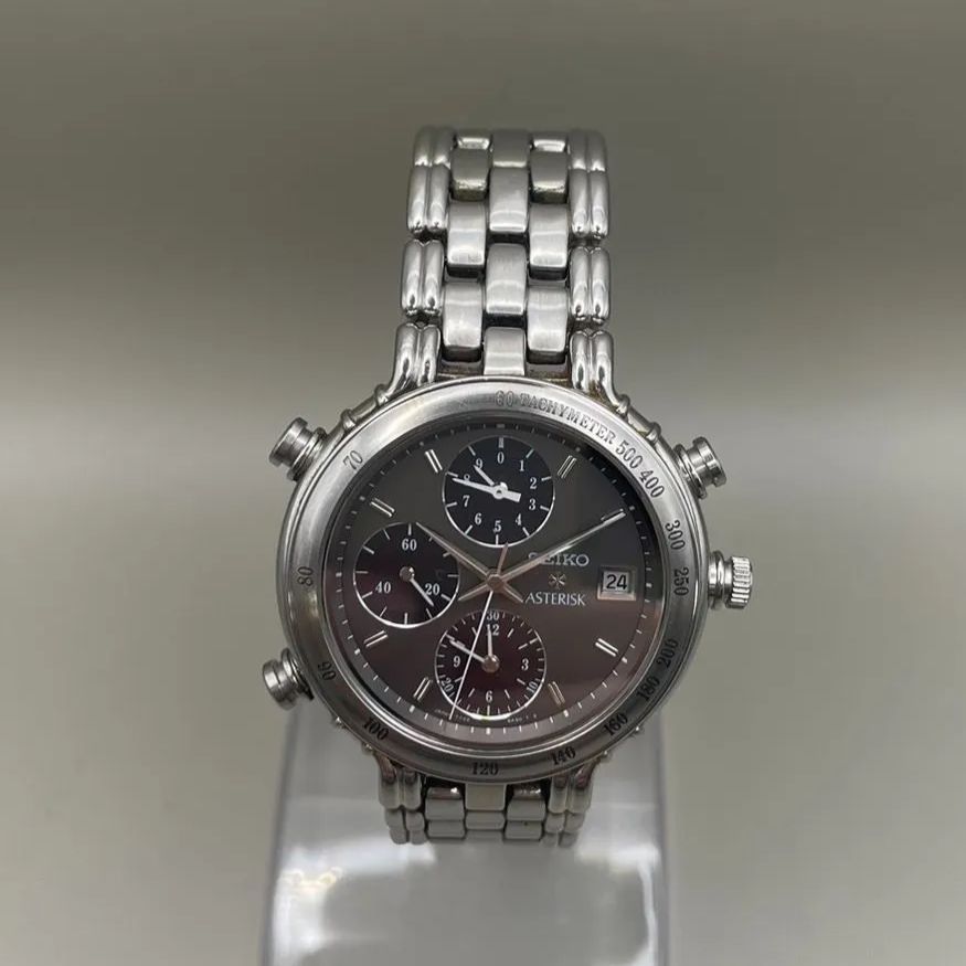 ✨磨きあげメンテナンス済✨】SEIKO ASTERISK 7T52-6A50 黒文字盤 セイコー アスタリスク クロノグラフ デイト 322818  WATER RESISTANT 10BAR メタルブレス アナログ ダイバーズウォッチ ラグジュアリー ＊＊＊ - メルカリ