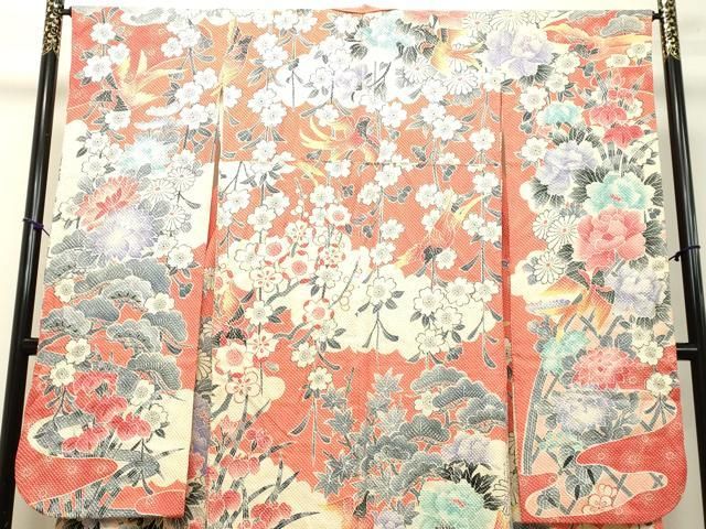 平和屋着物○名門 藤娘きぬたや・総絞り 振袖 総絞り 花鳥文 正絹 逸品  