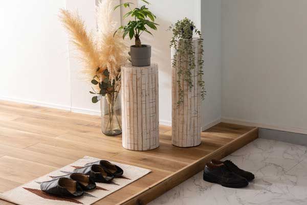 天然木 パイン の丸太型グリーンベース 鉢置き台 約φ25×H53cm No.927 ホワイト NEXPOTALLINN_EU