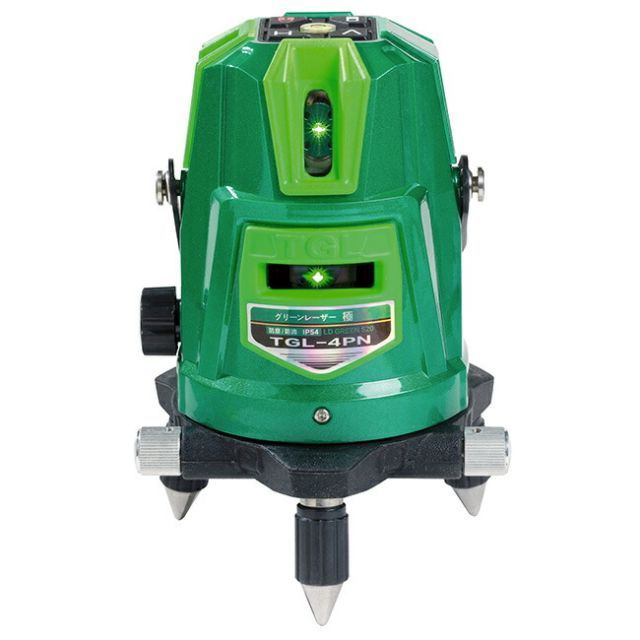 グリーンレーザー 墨出し器 TGL-4PN | 防塵 防滴 傾斜機能付き 蓄光塗料 見やすい 事故防止 寒冷地 対応 安定 手すり 階段 軽い 軽量 回転機構 ドット 3電源 3電源方式 受光器 バイス 三脚 エレベーター三脚 付き建築 現場 施工 工事 グリ