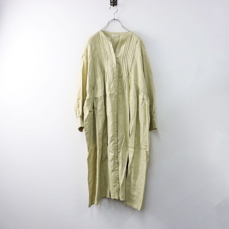 スタジオクリップ studio CLIP ピンタックVネックワンピース F/イエローベージュ　系 ドレス ロング フレア 比翼【2400014202458】