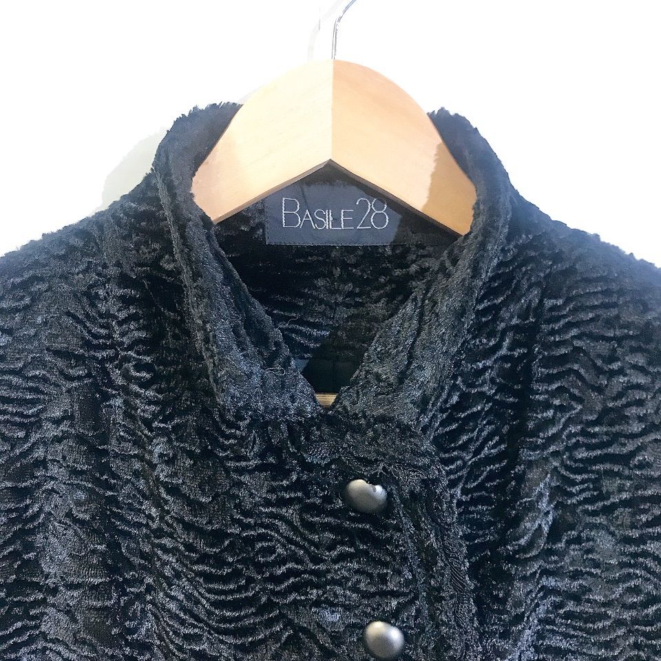BASILE28 バジーレベントット ジャケット ベロア調 クシュ模様 黒 