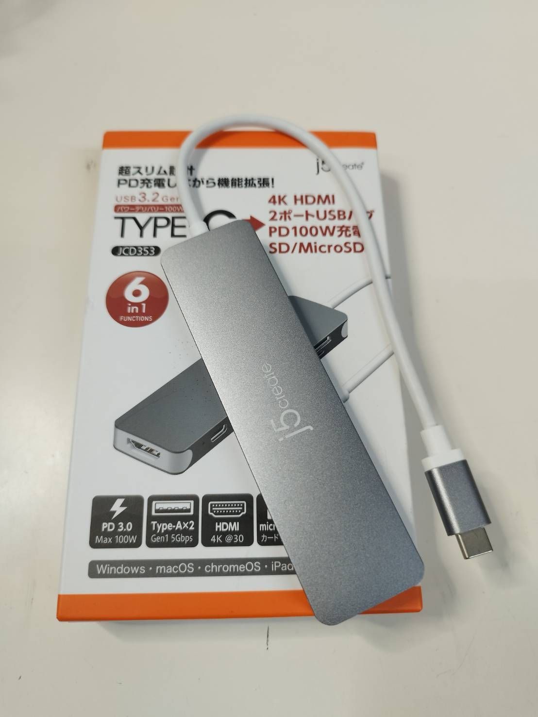 j5 create USB-C スリム 6in1 マルチアダプター JCD353