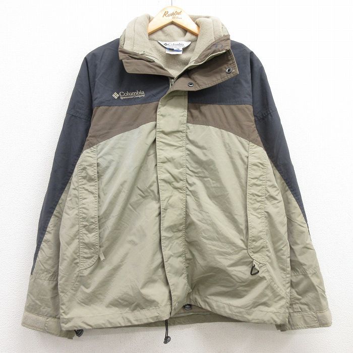 L/古着 コロンビア 長袖 ナイロン ジャケット メンズ ワンポイントロゴ ベージュ他 カーキ 内側フリース 25feb05 中古 アウター