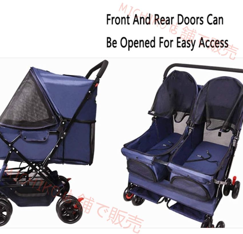 ペットカート ダブル犬ベビーカーペットベビーカーのレインカバーマックスロード60キロでペット＆猫ブラックパープル用の大型犬ベビーカー徒歩圏内折りたたみトラベルキャリッジ