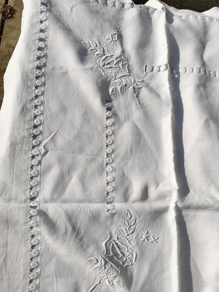 ◆フランスアンティーク｜イニシャル刺繍トーションセット、ダマスク織り白ナプキン ◇フランスアンティーク｜イニシャル刺繍トーションセット、ダマスク