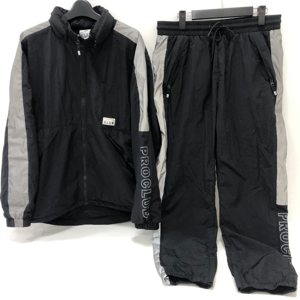 PRO CLUB ブラックセットアップ フード付きジャージ XL ベロア プロ 