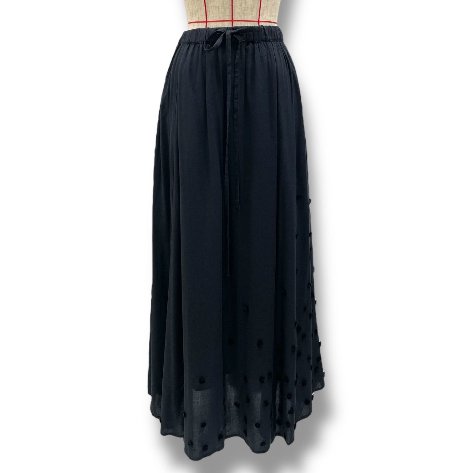 BEARDSLEY ビアズリー ポンポン刺繍スカート フ スカート ロング ウエストゴム ドット柄 水玉模様 BEZ1001101A0005 黒 ブラック フリーサイズ レディース 通年 ゴーゴー古着マルイファミリー溝口店 22 No.103