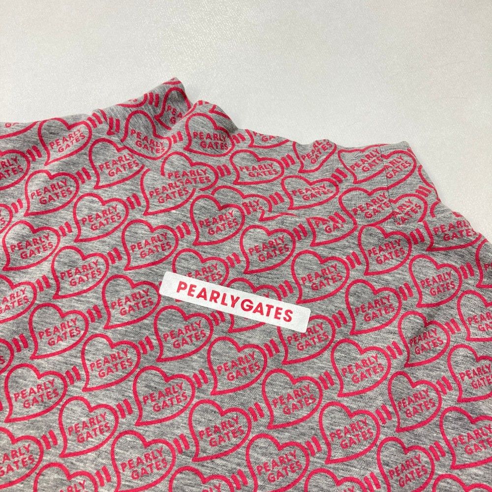 【有名な】 サイズ 1 PEARLY GATES パーリーゲイツ ハイネック フリル袖 シャツ ハート総柄 グレー系 240101417903 ゴルフウェア レディース ストスト ワンピース