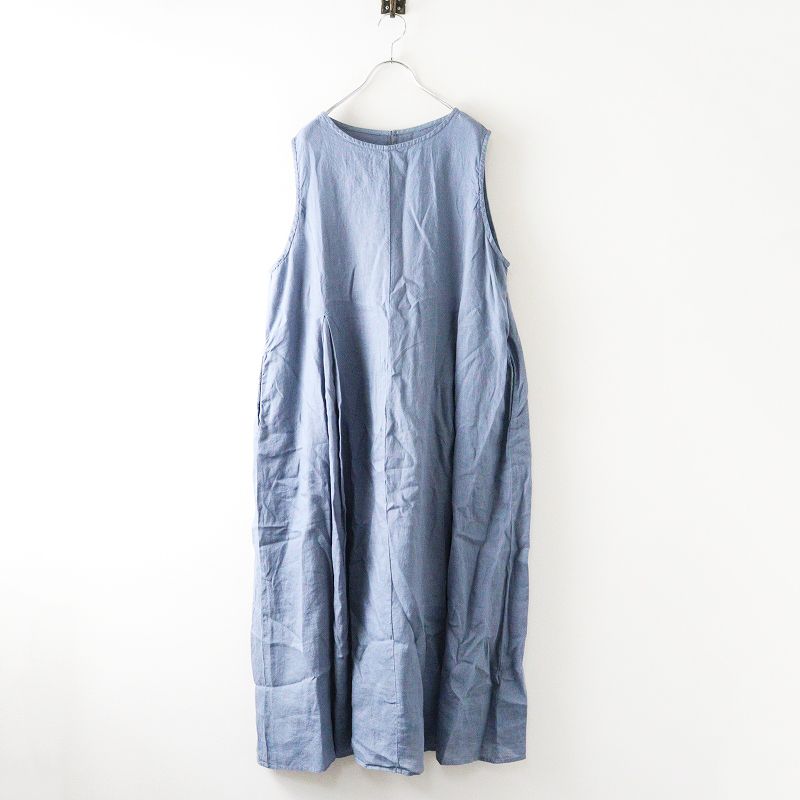 2025SS ネストローブ nest Robe リネンタックノースリーブワンピース F ブルー フ ドレス 2400014645330