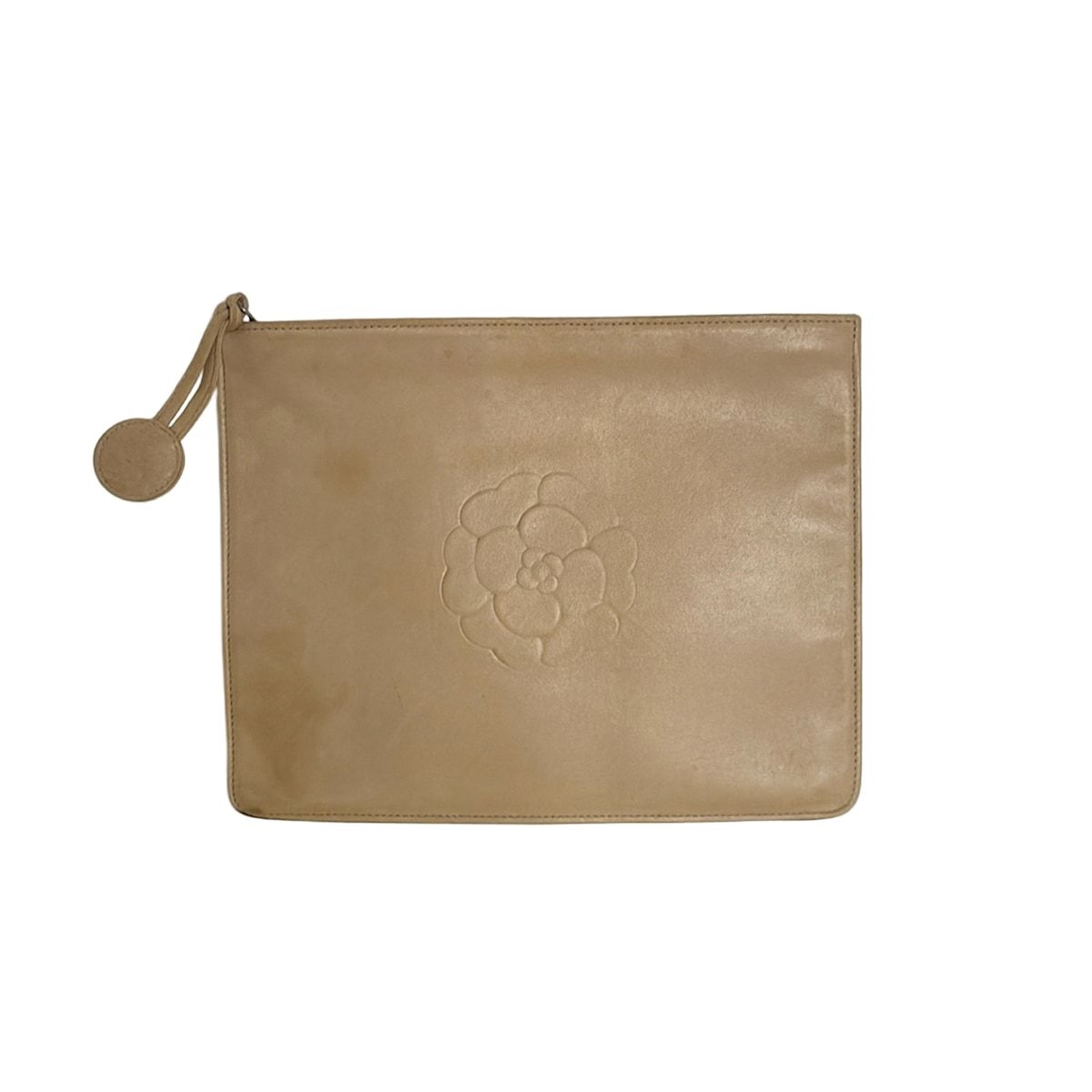 CHANEL シャネル クラッチバッグ カメリア ベージュ ラムスキン