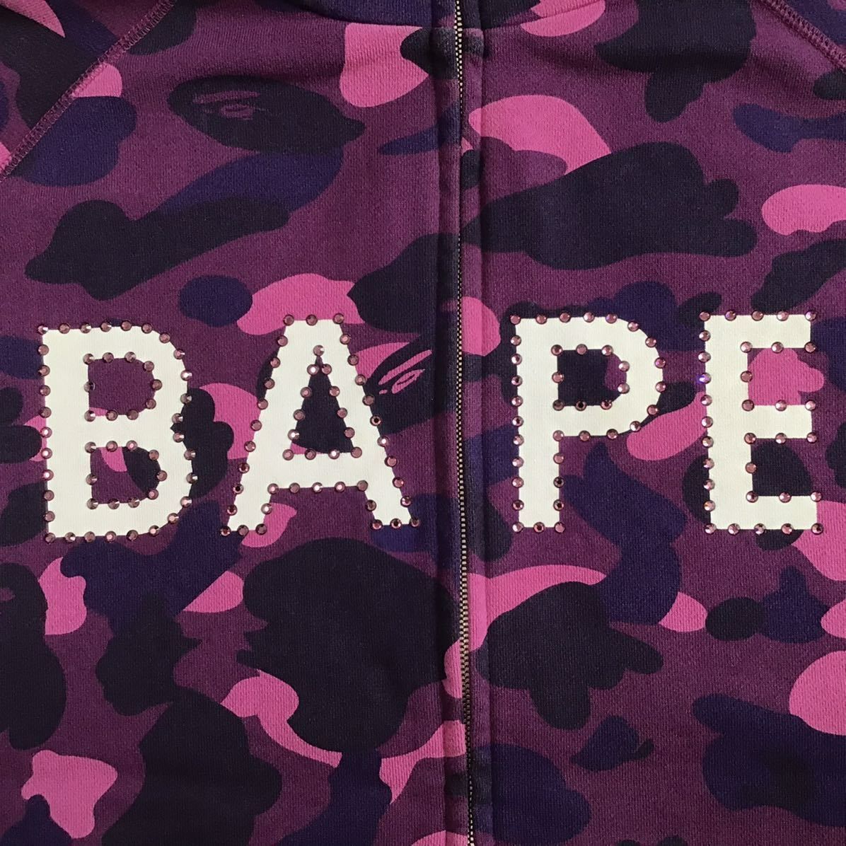 Purple スワロフスキー パーカー Lサイズ purple camo ラインストーン 