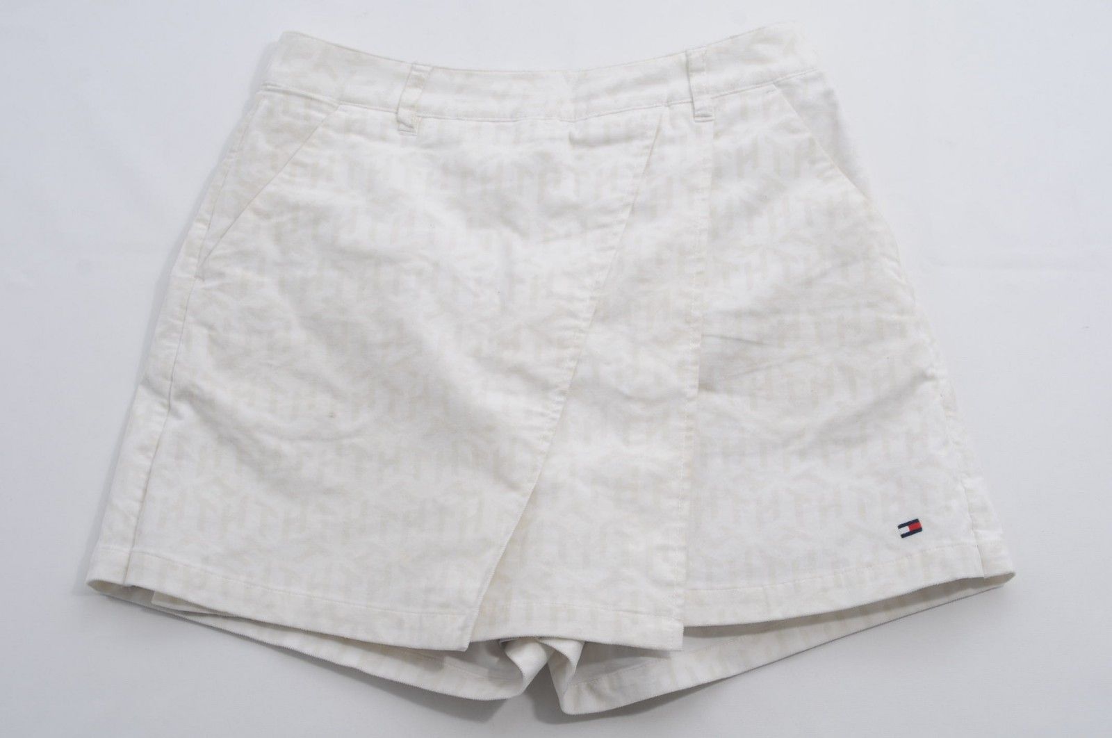 中古 レディース トミーヒルフィガーゴルフ TOMMY HILFIGER GOLF ショートパンツ L 白 ホワイト キュロット ストレッチ 総柄