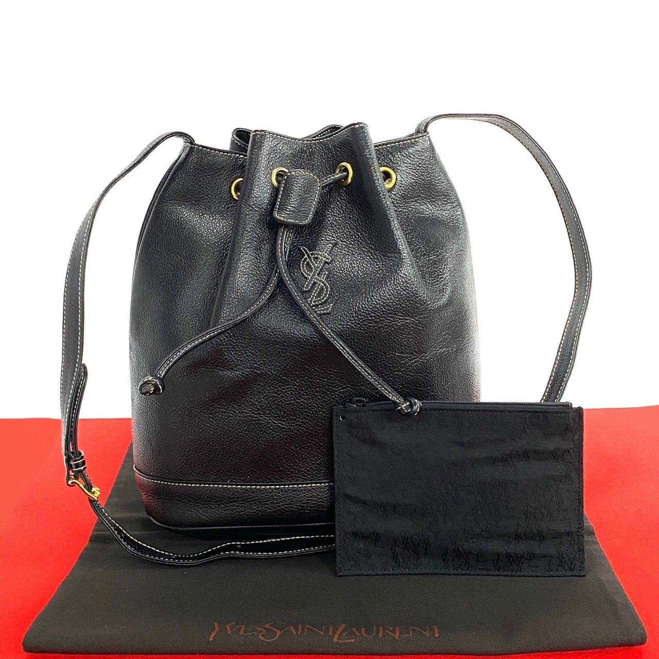 極 美品 YVES SAINT LAURENT イヴ サンローラン YSL ロゴ ステッチ 