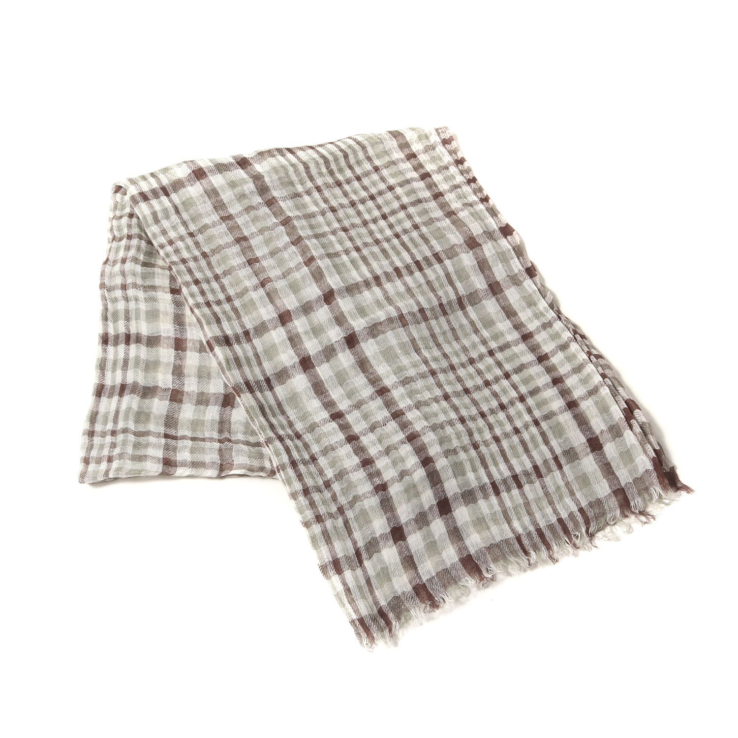 LORO PIANA ロロピアーナ ストール | チェック フリンジ リネン ストール | オフホワイト セージグリーン ブラウン | イタリア製 ブランド ファッション アイテム 小物 メンズ