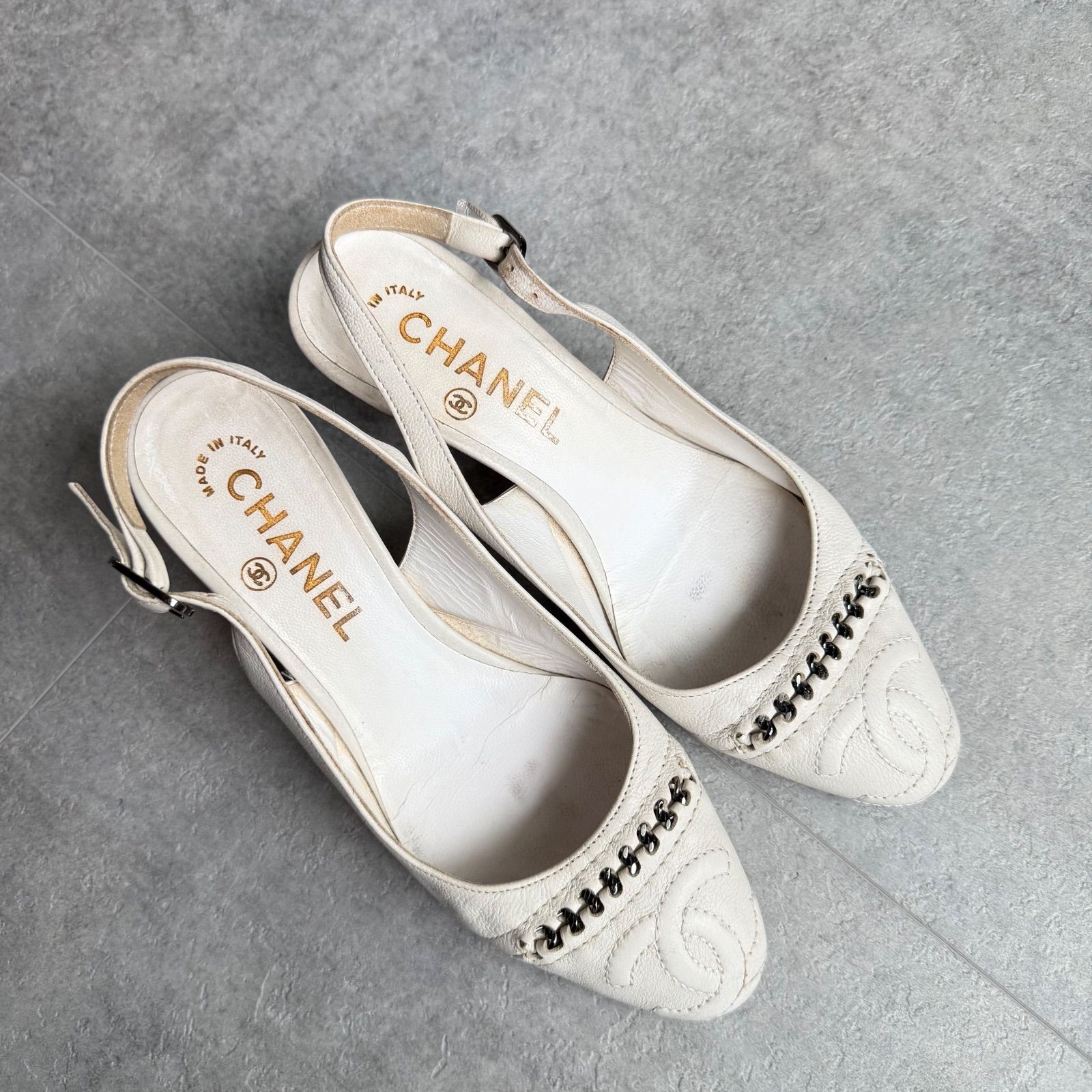 CHANEL シャネル スリングバックパンプス ココマーク チェーン 